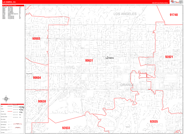 La Habra City Digital Map Red Line Style